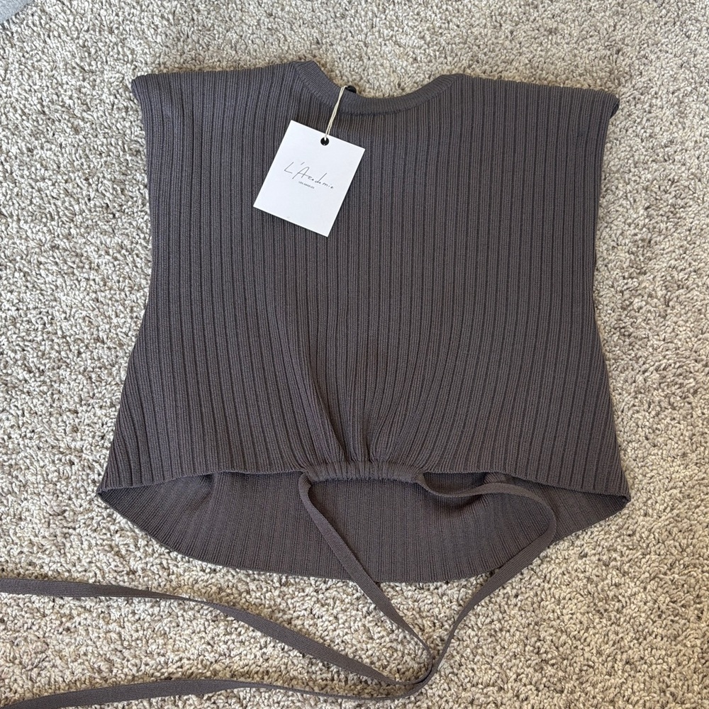 L'Academie Ribbed Tank Top - Charcoal